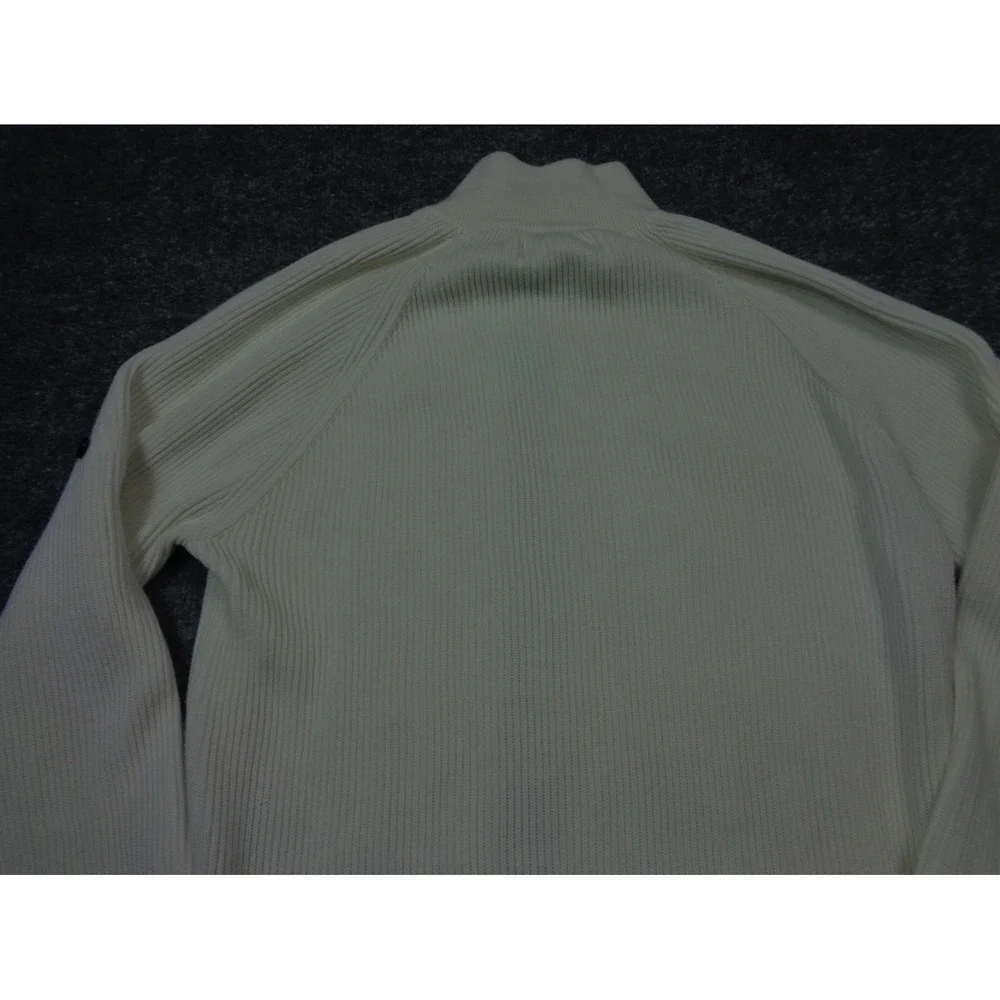 Stone Island Wool Sweater White L Full Zip‎ Ribbed Knit  Full Zip Quiet Luxury